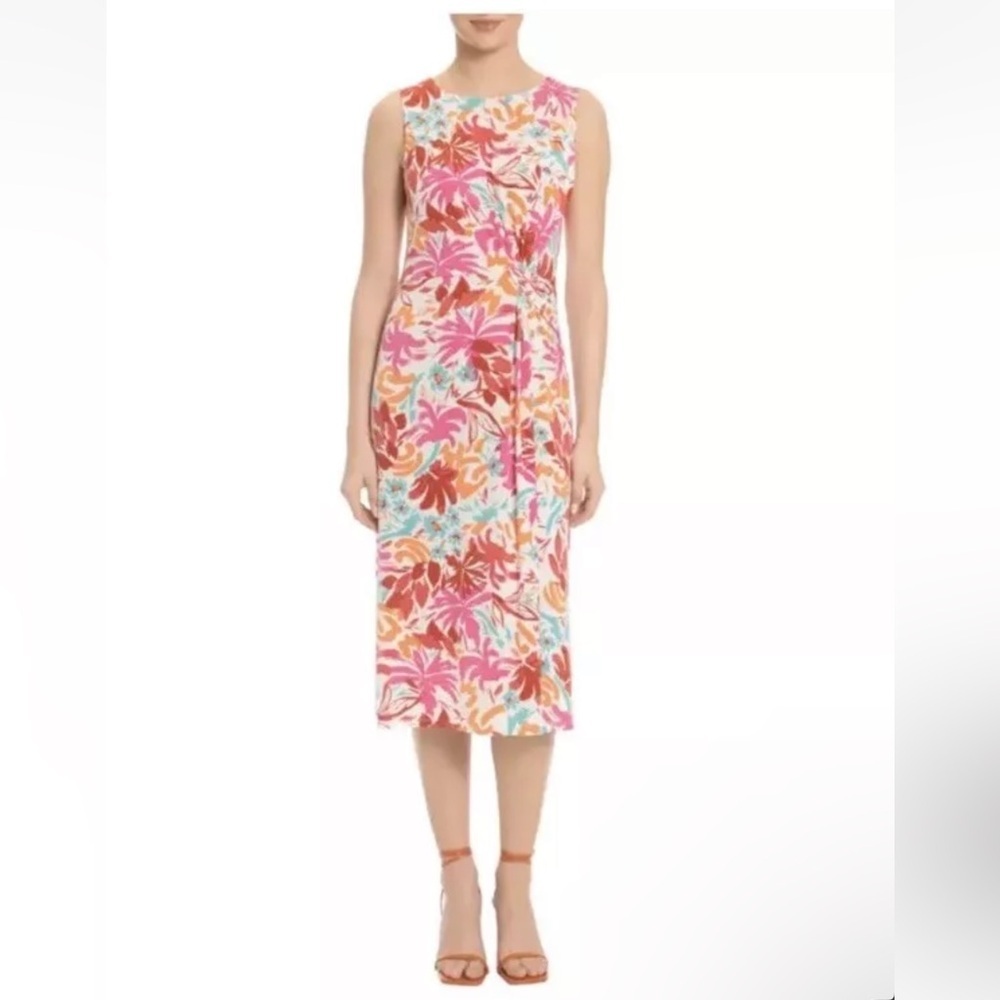 Maggy London Colorful Sleeveless Twist Front Summer Midi Dress NWT- Size 0 - Picture 2 of 5
